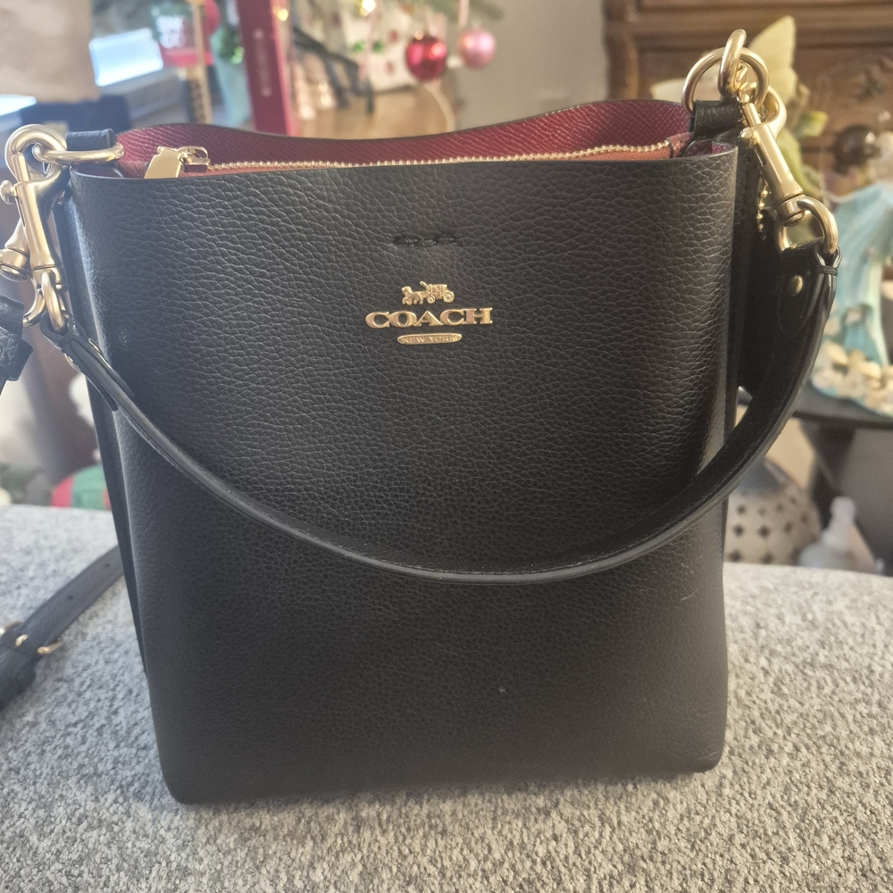 Coach Black Leather Crossbody Bucket Bag